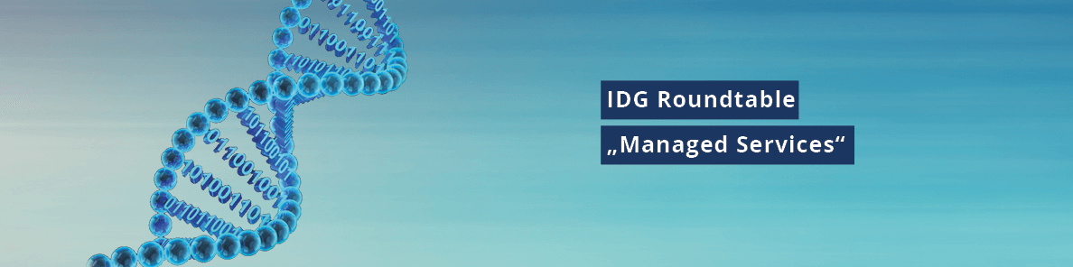 Blauer Banner mit DNS ebenfalls Blau & Text mit "IDG Roundtable Managed Services"